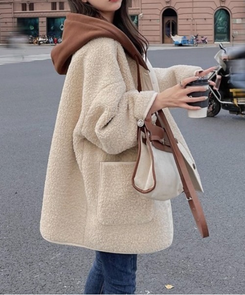 LADY LIKE コート アウター フード付きボアジャケット レディース