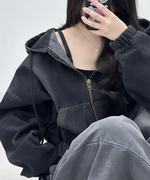アウター Yume BLEACHED DENIM FRONT ZIP BLOUSON(BLACK) - H-L
