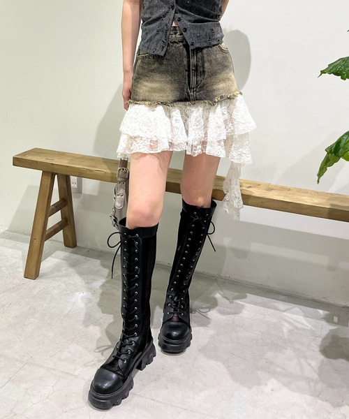 SPIRALGIRL新作新品 レースドッキングデニムスカート レースドッキングデニムスカート SPIRALGIRL│SPIRALGIRL