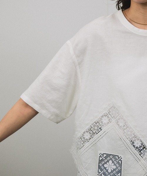 tシャツ ヘムクロスレースハーフスリーブプルオーバー レディース SALON adam et rope' tシャツ ヘムクロスレースハーフスリーブ
