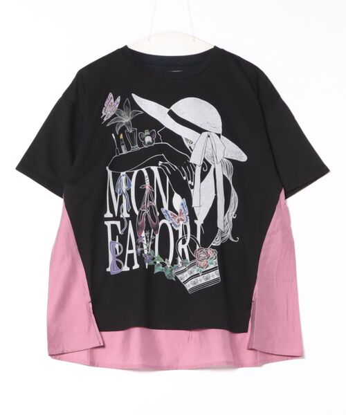 トップス SALE is ScoLar イズ スカラー 551233 女性とコスメプリント 異素材切替プルオーバー カジュアル フェミニン ガーリー 原宿系 個性的 ポイント iS ScoLar トップス SALE is イズ スカラー 551233 女性とコスメ