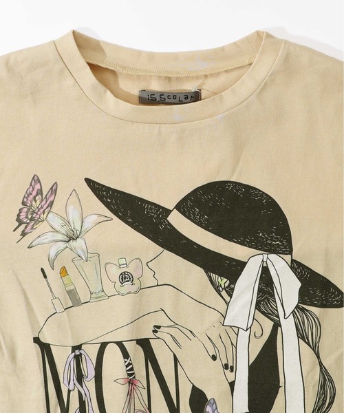 iS ScoLar tシャツ 551233：女性とコスメプリント 異素材切替