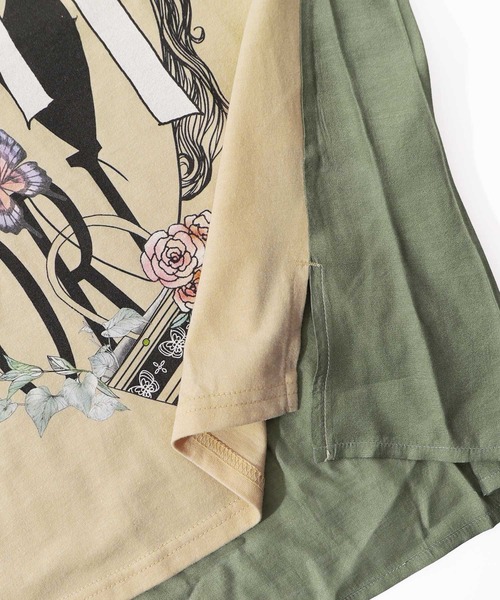 iS ScoLar tシャツ 551233：女性とコスメプリント 異素材切替