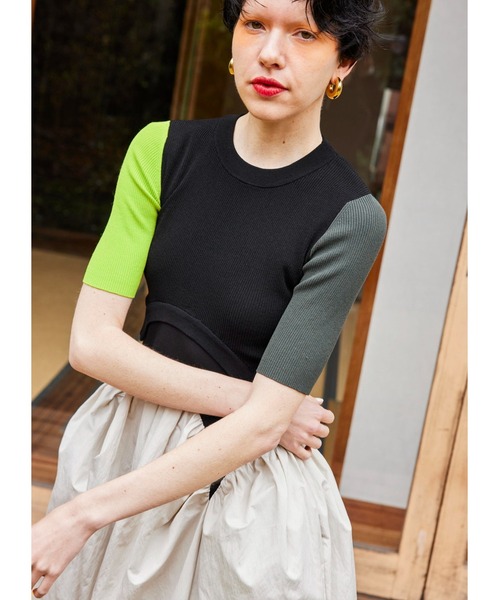 ニット セーター CIRCLE CUT KT TOP レディース OMMO ニット セーター CIRCLE CUT SHORT KT TOP レディース