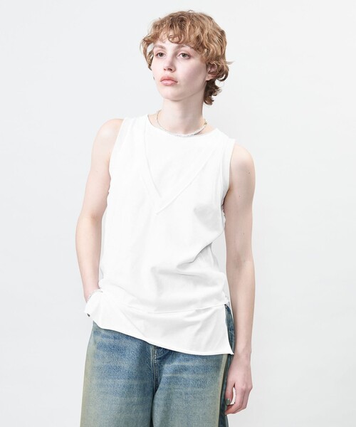 tシャツ 「ASTRAET」テンジクxシフォン レイヤード ノースリーブカットソー レディース ASTRAET tシャツ 「ASTRAET」テンジクxシフォン レイヤード