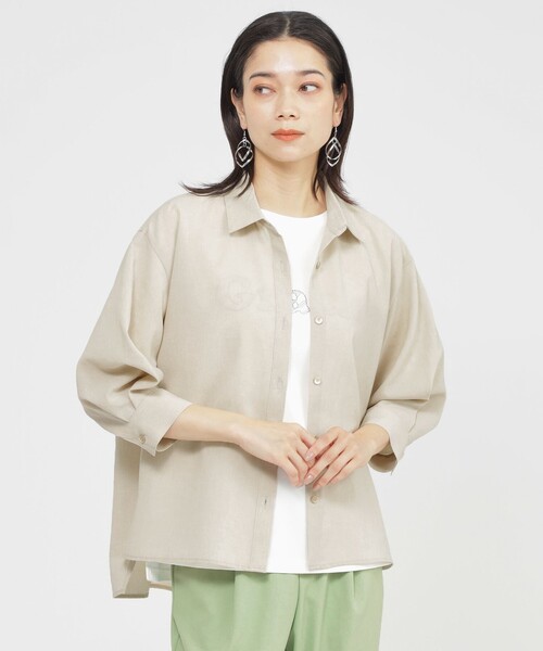 ブラウス シャツ 「接触冷感」「UV対策」「ウォッシャブル」リネンライクタンブラーショートブラウス レディース