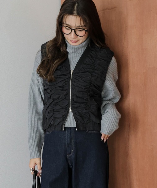 ベスト ジレ シャーリングダブルジップベスト レディース : ZOZOTOWN