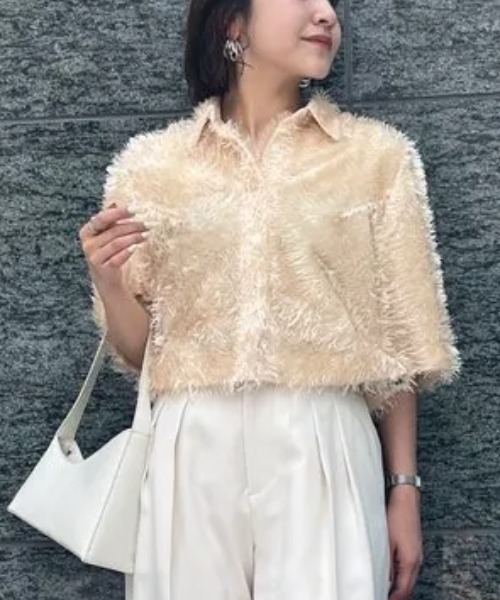 【新品未使用】anuans ふわふわ シャギージャガードシャツ anuans（アニュアンス） ブラウス シャツ シャギージャガードシャツ