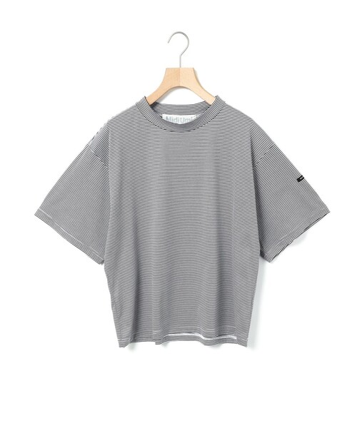 tシャツ MidiUmi モックネックボーダーワイドTシャツ レディース
