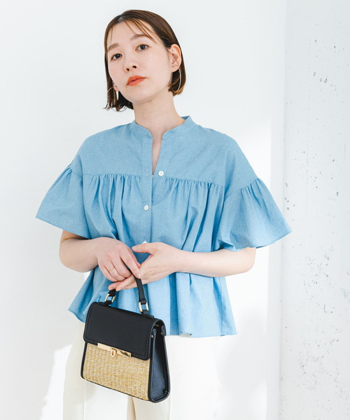 「F by ROSSO」 半袖シャツ FREE ブルー レディース F by ROSSO 「F ROSSO」 半袖ブラウス FREE ライトインディゴ