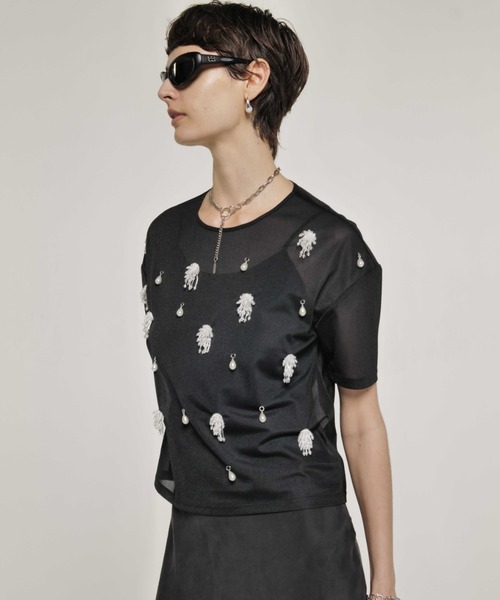 tシャツ SHEER BIJOU TSHIRT/シアービジューTシャツ レディース