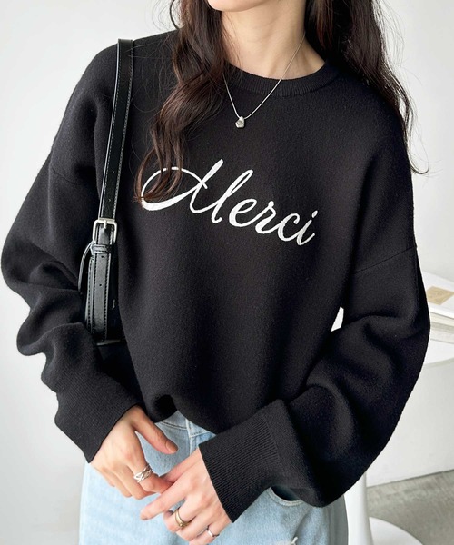 パッチワーク セーター ニット デニム デニムニットウェア スウェット ニットセーター レディース ス スウェット 長袖セーター 長袖 大きいサイズ 冬 サー GeeRA（ジーラ） ニット セーター チェーンロゴ刺繍もちもちニットプル