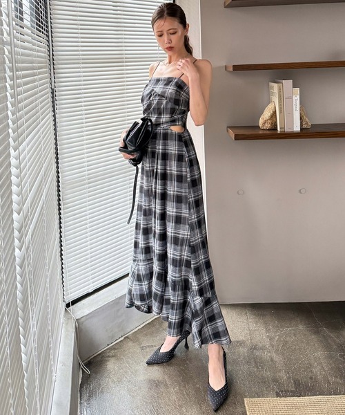 ROYAL PARTY ワンピース チェック柄カッティングキャミフレア