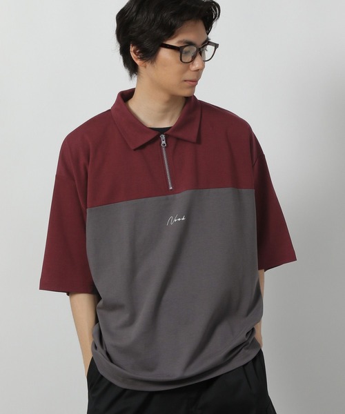 LAKOLE（ラコレ） tシャツ バイカラーハーフZIPロゴT / 578548 メンズ