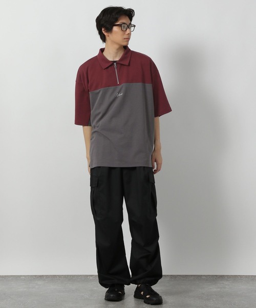 LAKOLE（ラコレ） tシャツ バイカラーハーフZIPロゴT / 578548 メンズ