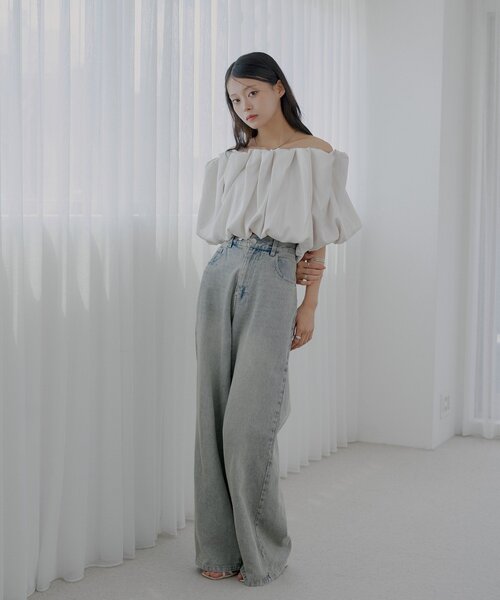 Chico ギャザーバルーンオフショルブラウス Chico ブラウス シャツ 「SALON by Chico」ギャザーバルーン