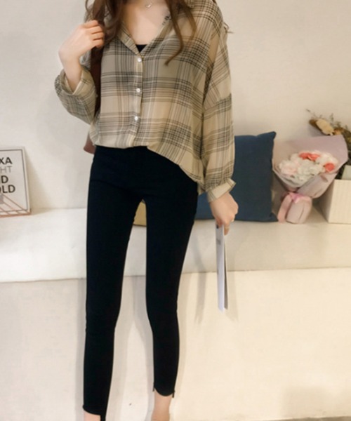 cammie ブラウス シャツ シアーチェックシャツ レディース : ZOZOTOWN 