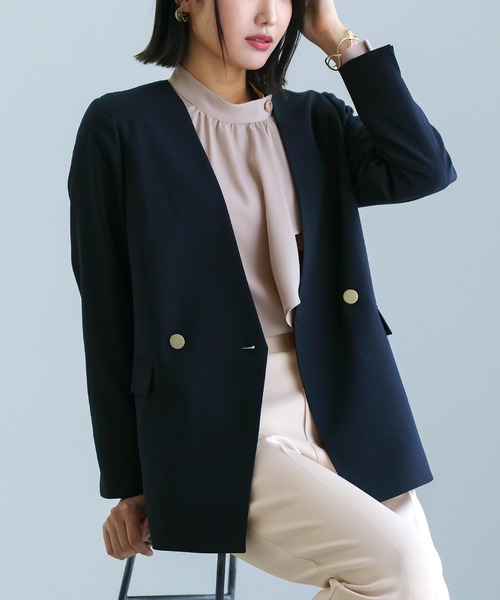 ソージュ soeju ツイルノーカラーダブルジャケット セレモニースーツ スーツ 「 洗える 」 ツイルノーカラーダブル