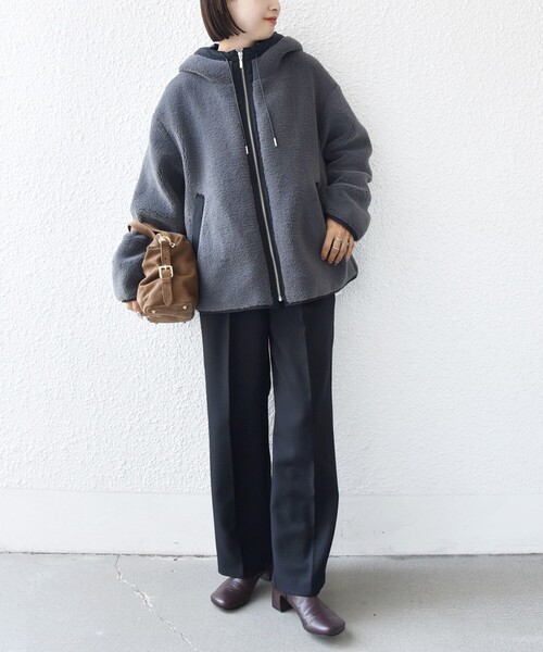 SHIPS別注　ラベンハム　裏地ボア　フード付きノーカラージャケット SHIPS（シップス） ブルゾン アウター 「WEB限定」ボア 配色 フード