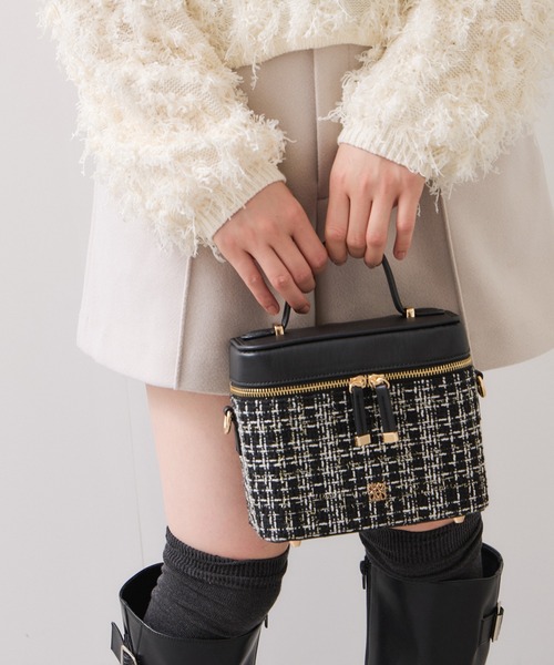 VIS（ビス） ハンドバッグ ファーハンドルキルティング＆ツイード