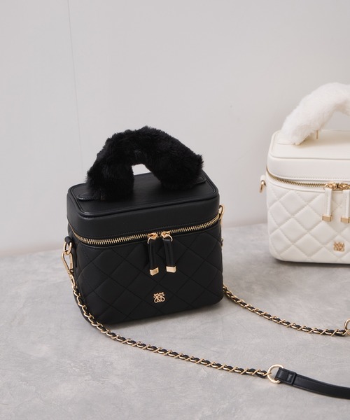 VIS（ビス） ハンドバッグ ファーハンドルキルティング＆ツイード