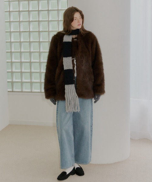 GIUNON マフラー GIUNON ストール マフラー mohair touch border muffler / モヘア
