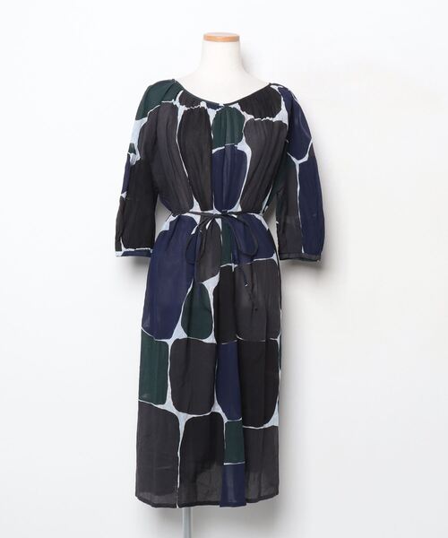 mina perhonen（ミナペルホネン） リボン7分袖ワンピース 36 ブラック