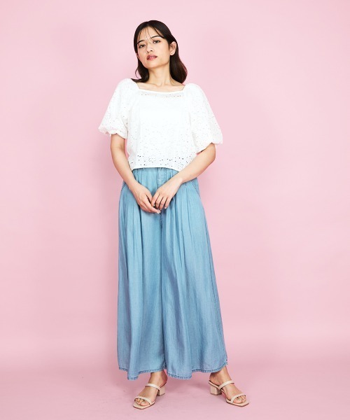「QUEENS COURT」 半袖ブラウス M オフホワイト レディース_画像6