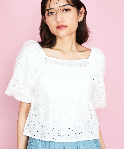 「QUEENS COURT」 半袖ブラウス M オフホワイト レディース_画像8