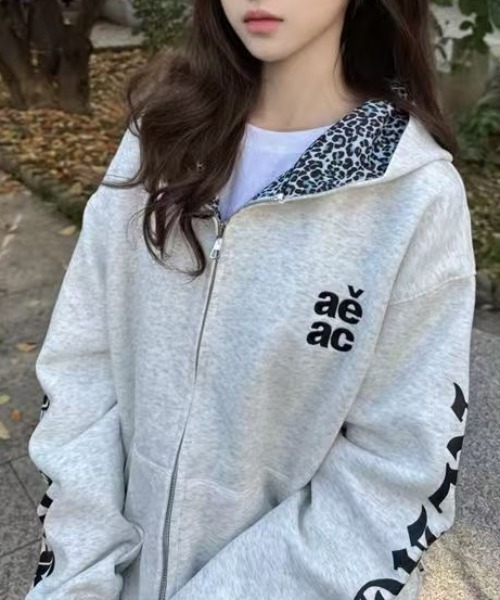 Sibra（シブラ） パーカー ヒョウ柄切替 フルジップパーカー