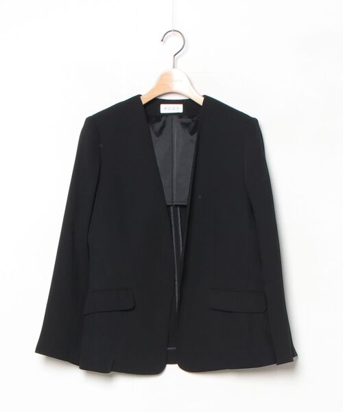 洗える！PLST プラステ ノーカラージャケット パンツ セットアップ 黒 M PLST（プラステ） ノーカラージャケット M ブラック レディース