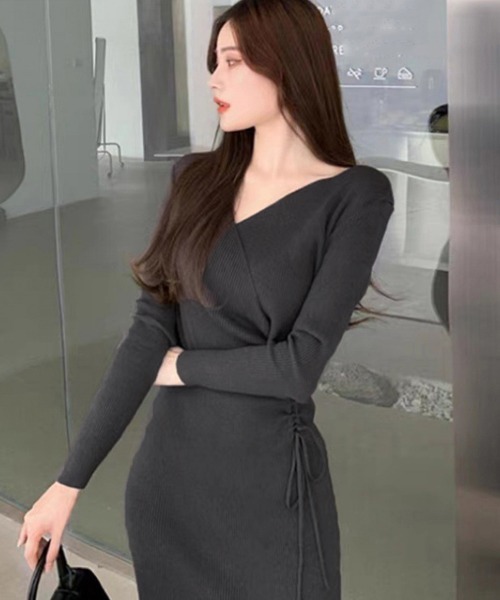 「Miniministore」 ニットワンピース フリー チャコールグレー レディース_画像4