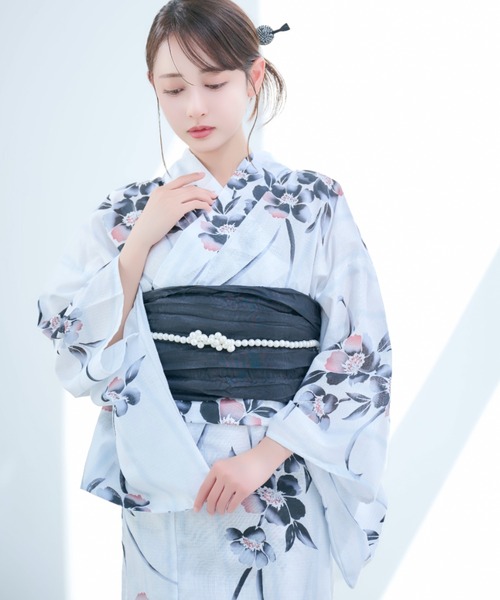 浴衣 選べる 浴衣 2点セット 「帯+浴衣」 水彩タッチの大人花柄 レディース_5