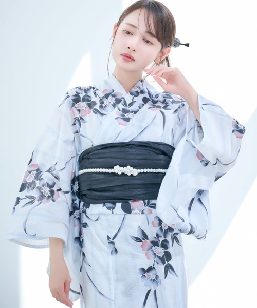 浴衣 選べる 浴衣 2点セット 「帯+浴衣」 水彩タッチの大人花柄 レディース_4