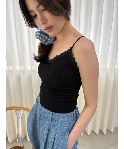 FUULLY STUDIO キャミソール レーストリムカップ付きキャミソール