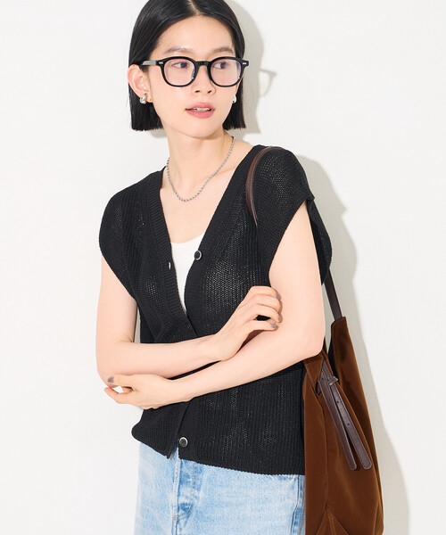 babaghuri ババグーリ⁑コットンシルク　サマーニットベスト　ブラック　M FREAK'S STORE（フリークスストア） ベスト ジレ 夏 サマーニット