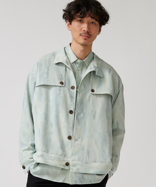 CLANE HOMME 総柄 スタンドカラージャケット サイズ1 ライトグリーン CLANE ジャケット テーラードジャケット 【CLANE HOMME】総柄