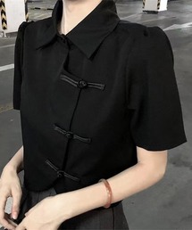 シーマリー ブラック フレアシルエット 半袖トップス38
