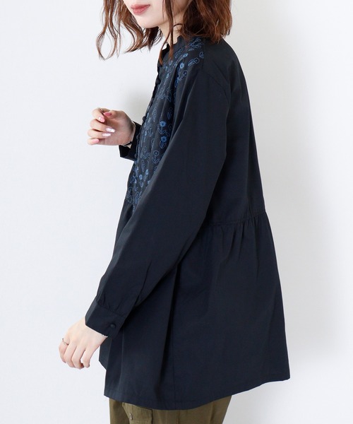 Emago ブラウス シャツ EMAGO 花刺繍ブラウスチュニック