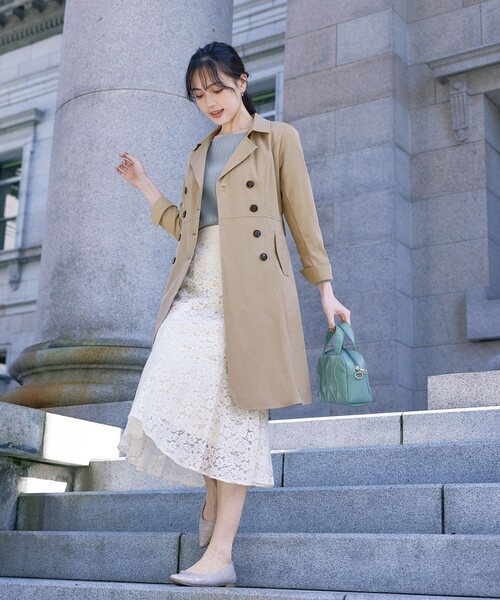 Tiaclasse トレンチコート コート 「洗える」リボンベルト付きトレンチ