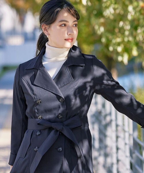 Tiaclasse トレンチコート コート 「洗える」リボンベルト付きトレンチ