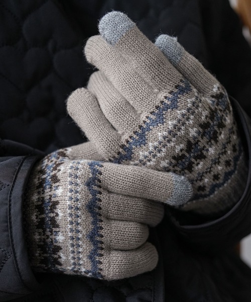 mili an deni（ミリアンデニ） 手袋 スマホタッチ裏起毛雪柄手袋