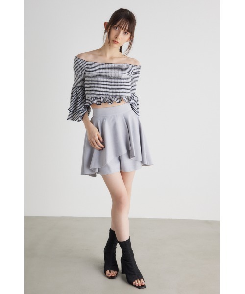 rienda tシャツ シャーリングオフショルクロップドトップス 長袖