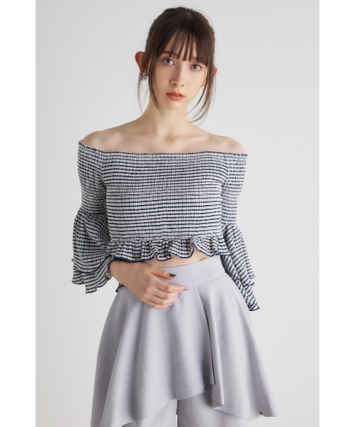 rienda シャーリングカットトップスとフリルスカートのセット rienda | 【AKB48 千葉恵里さん着用】シャーリングカットフリル
