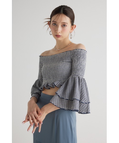 tシャツ シャーリングクロップドトップス レディース rienda tシャツ シャーリングオフショルクロップドトップス 長袖