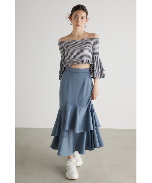 tシャツ シャーリングクロップドトップス レディース rienda tシャツ シャーリングオフショルクロップドトップス 長袖