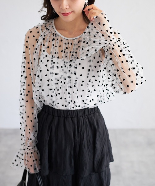 tocco closet ブラウス シャツ 「ZOZO限定」ハートドットシアー