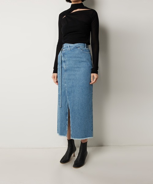 LE CIEL BLEU tシャツ アシンメトリックフロントスリットトップ 