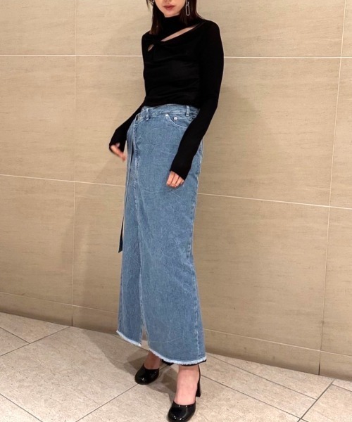LE CIEL BLEU tシャツ アシンメトリックフロントスリットトップ 