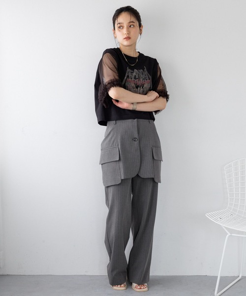 seyto（セイト）の「Stripe layered flare pants / ストライプ